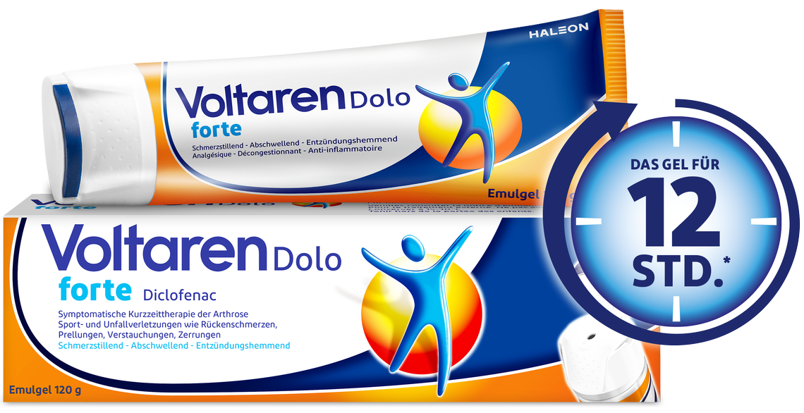 Voltaren Dolo forte Emulgel<br />Das Gel für 12 Stunden<sup>*</sup>