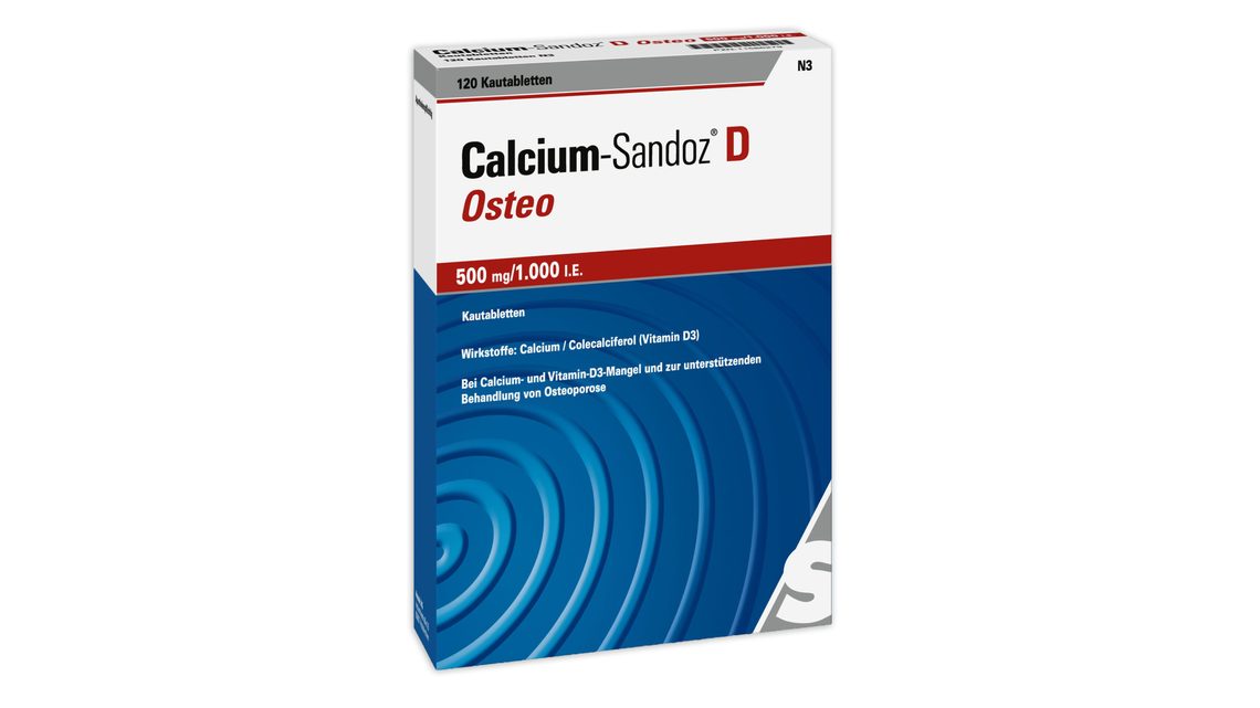 <span class="text-nowrap">Calcium-Sandoz<sup>®</sup></span> D Osteo 500 mg/ 1000 I.E. Kautabletten